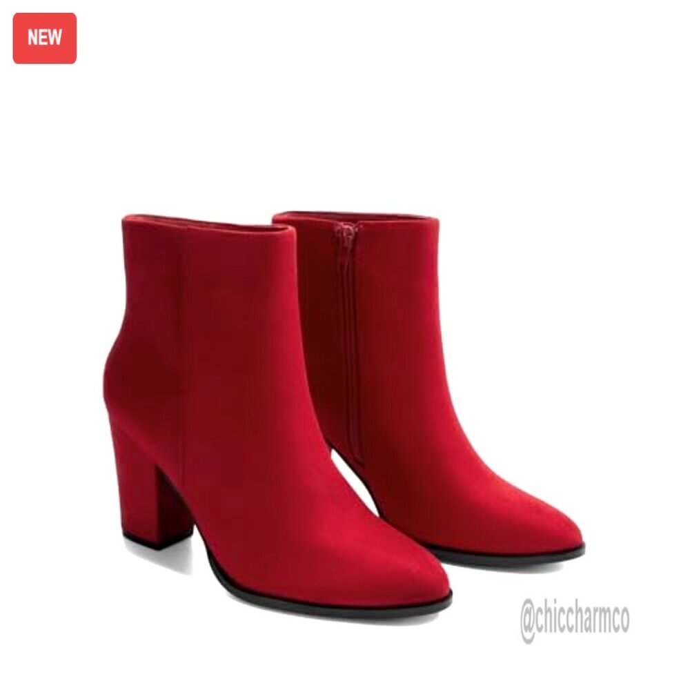 Women's Chunky Block Heel Ankle Boots Pointed Toe Zipper Comfort - Picture 6 of 7